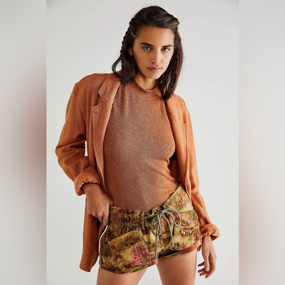 Free People Womens Waimea Slouchy Printed Shorts Floral Drawstring Earth Combo